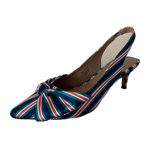ASOS Striped Pointed Toe Kitten Heels Slingback Bow Multicolor Women's Size 7